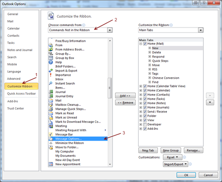 Tech and me: Show “Message Options” in Outlook 2010